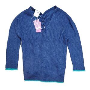 Tommy Girl Womens Navy Blue Acrylic V-Neck Tie Back Pullover Sweater Size XS NWT